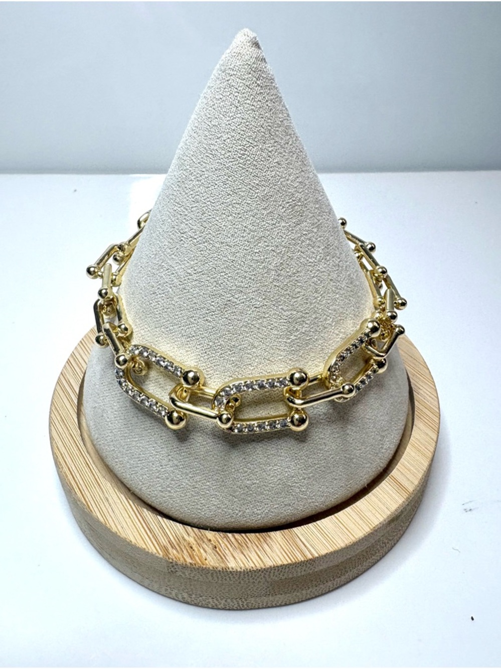18k Gold Filled Bracelet with Pave Stones and Horse Bit Links.